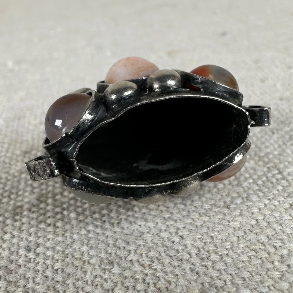 Vintage Silver Tone Agate Stone‎ Poison necklace Amulet Pendant Tibetan Persian